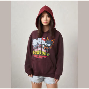 Women's Hello Kitty Hoodie Size L Burgundy